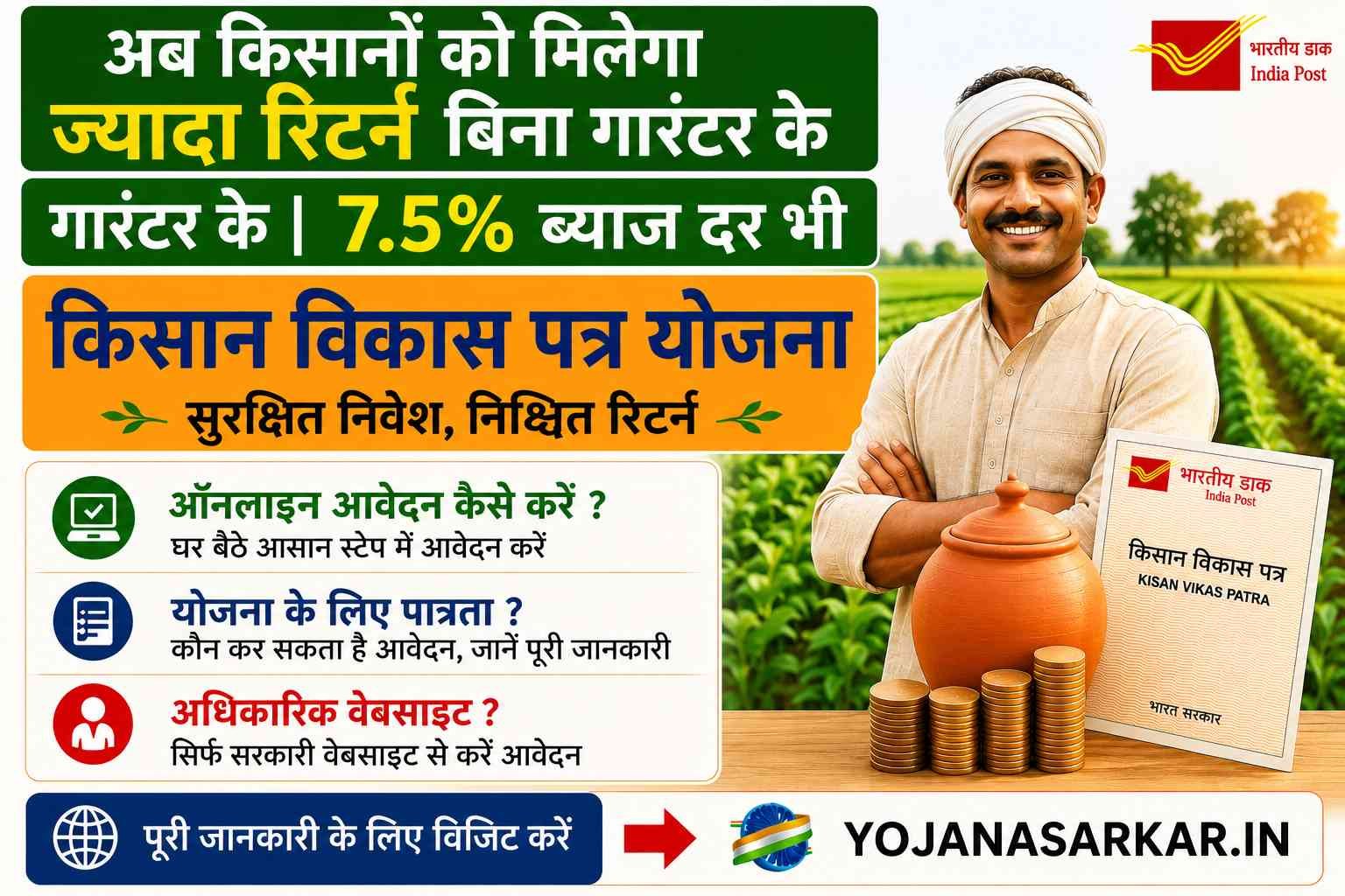 Kisan Vikas Patra Yojana | किसान विकास पत्र योजना अब किसानों को मिलेगा ब्याज बिना किसी गारंटर के